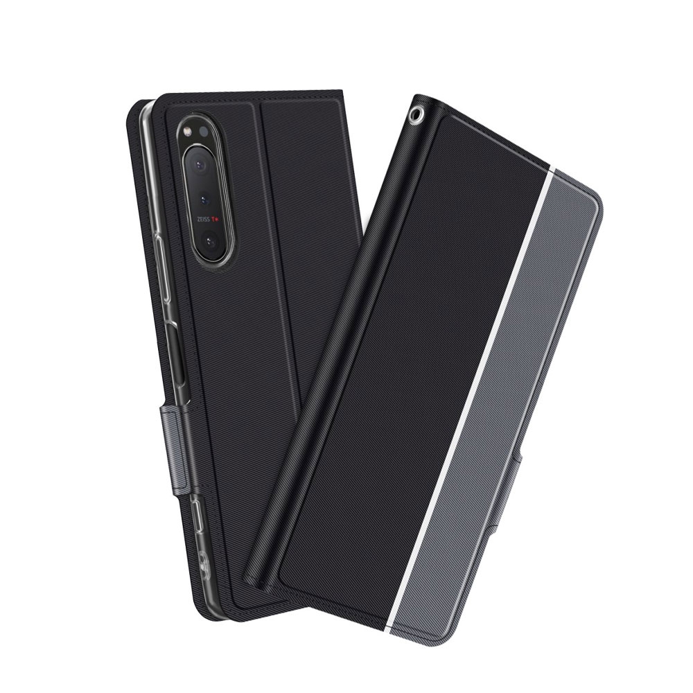 Image of Sony Xperia 5 II Flip Cover Wallet Leder Tasche mit Kartenfächern Dual Color - Schwarz / Grau bei Apfelkiste.ch