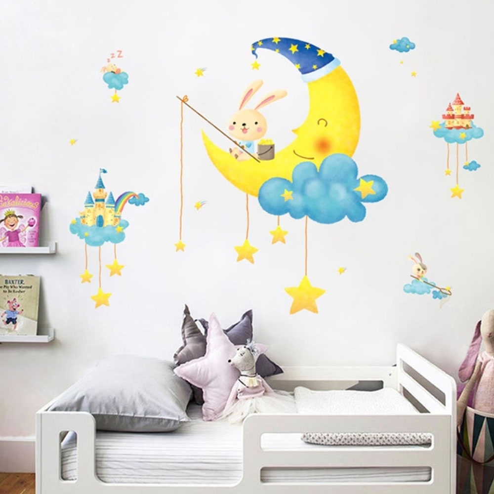 Image of (126x97cm) Wandtattoo Aufkleber Wandsticker - Mond mit Häschen bei Apfelkiste.ch