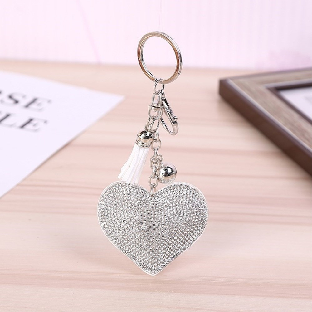 Image of Strass Herz Schlüsselanhänger Handtaschen Accessoire mit Spaltring - Weiss / Silber bei Apfelkiste.ch