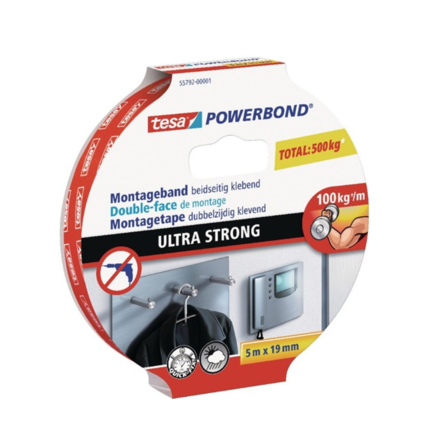 Image of tesa - (19mmx5m) Powerbond Doppelseitiges Tape Ultra Strong Montageband max. 100kg pro Meter (55792-00001) - Weiss bei Apfelkiste.ch