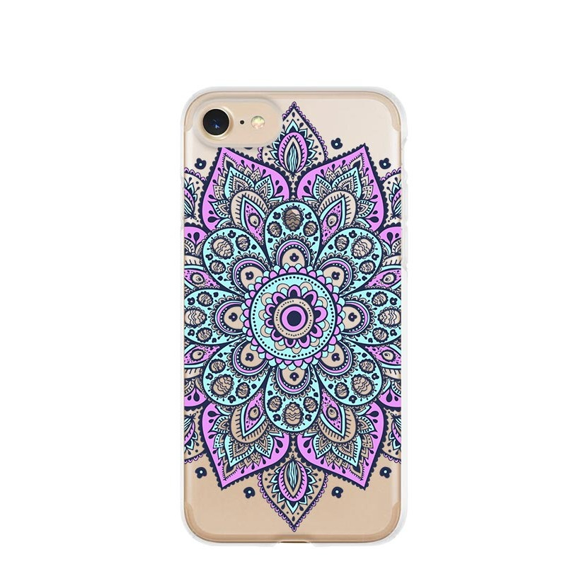 Image of Apfelkiste © - iPhone SE (2022/2020) / 8 / 7 / 6S Gummi Case Hülle Ultra Thin Mandala - Pink / Türkis bei Apfelkiste.ch