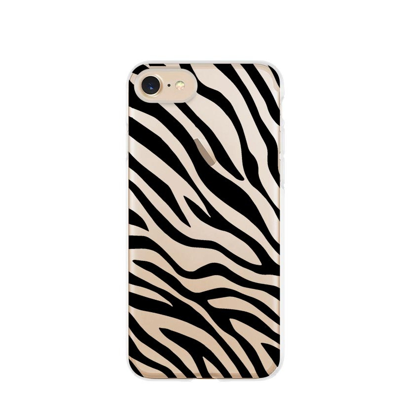 Image of Apfelkiste © - iPhone SE (2022/2020) / 8 / 7 / 6S Gummi Case Hülle Ultra Thin Zebra - Transparent / Schwarz bei Apfelkiste.ch