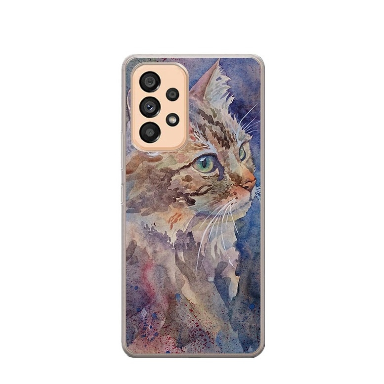 Image of Apfelkiste © - Samsung Galaxy A13 Gummi Case Hülle Ultra Thin Katze Art Design - Braun / Blau bei Apfelkiste.ch