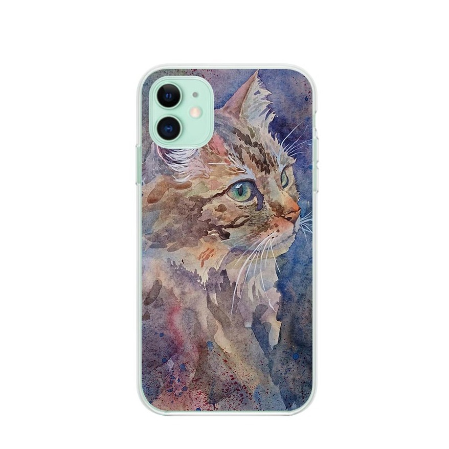 Image of Apfelkiste © - iPhone 11 Gummi Case Hülle Ultra Thin Katze Art Design - Braun / Blau bei Apfelkiste.ch