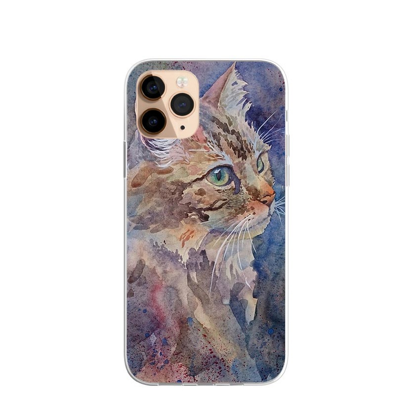 Image of Apfelkiste © - iPhone 11 Pro Gummi Case Hülle Ultra Thin Katze Art Design - Braun / Blau bei Apfelkiste.ch