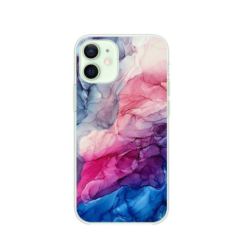 Image of Apfelkiste © - iPhone 12 Gummi Case Hülle Ultra Thin Marble Marmor - Blau / Pink bei Apfelkiste.ch