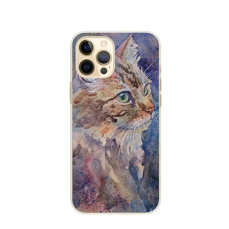 Image of Apfelkiste © - iPhone 12 / iPhone 12 Pro Gummi Case Hülle Ultra Thin Katze Art Design - Braun / Blau bei Apfelkiste.ch