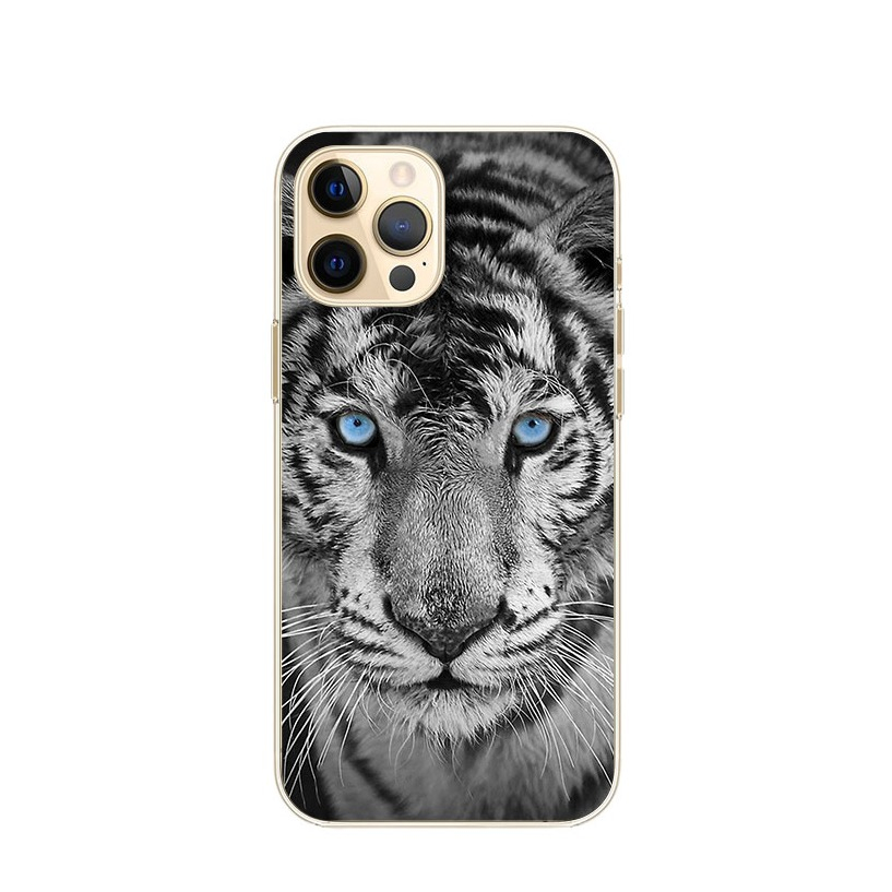 Image of Apfelkiste © - iPhone 12 Pro Max Gummi Case Hülle Ultra Thin Blue Eye Tiger - Weiss / Blau bei Apfelkiste.ch