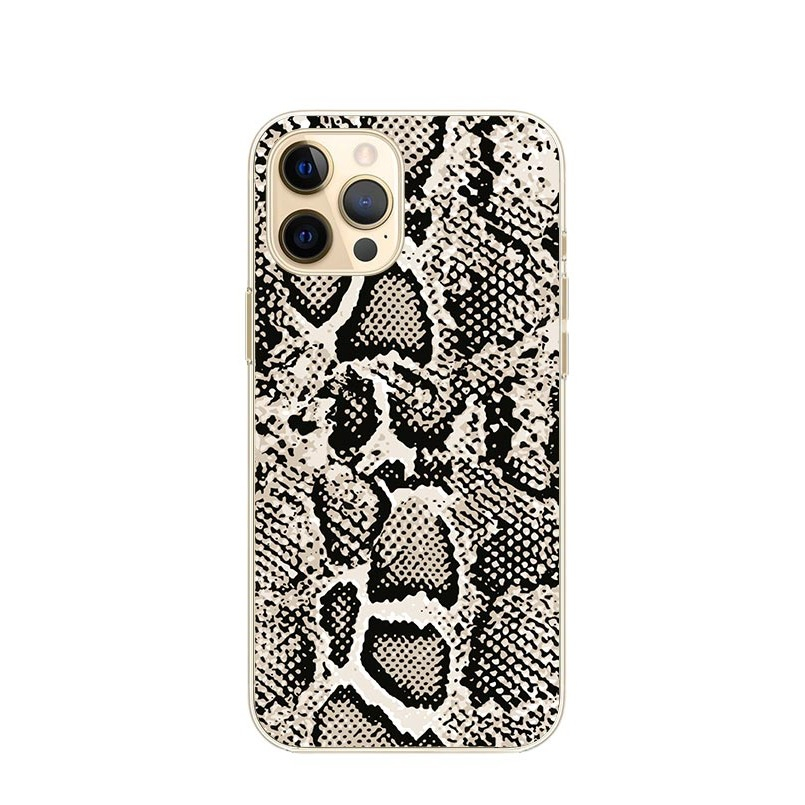 Image of Apfelkiste © - iPhone 12 Pro Max Gummi Case Hülle Ultra Thin Snake Skin - Beige / Schwarz bei Apfelkiste.ch