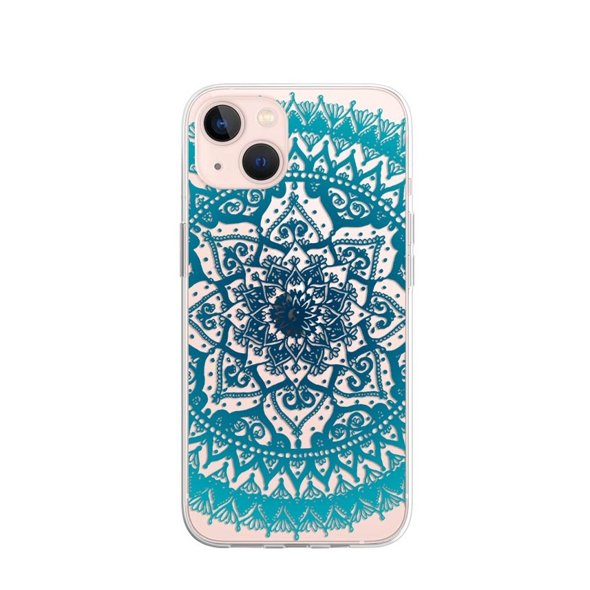 Image of Apfelkiste © - iPhone 13 Gummi Case Hülle Ultra Thin Mandala - Transparent / Türkis bei Apfelkiste.ch