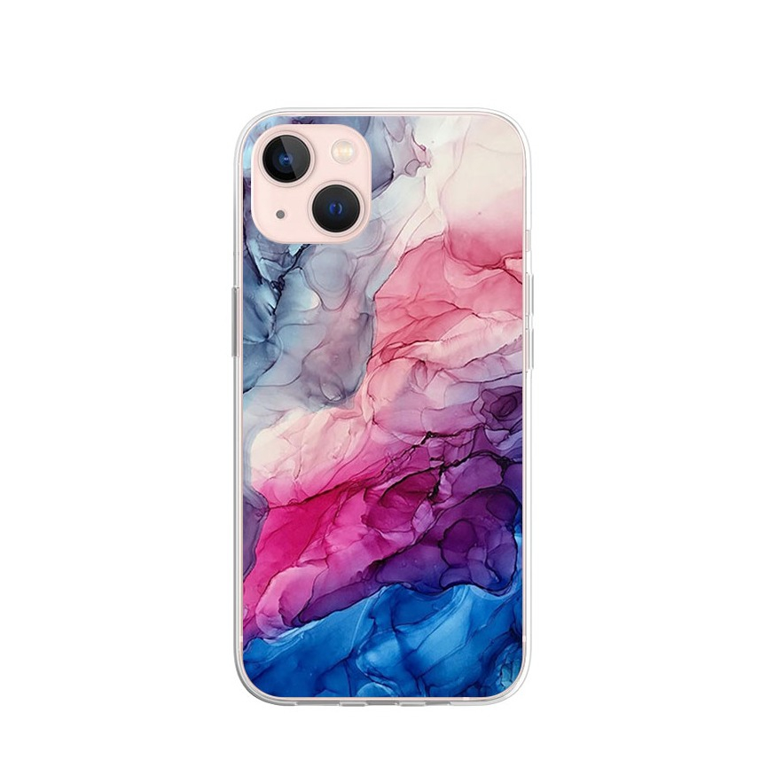 Image of Apfelkiste © - iPhone 13 Gummi Case Hülle Ultra Thin Marble Marmor - Blau / Pink bei Apfelkiste.ch