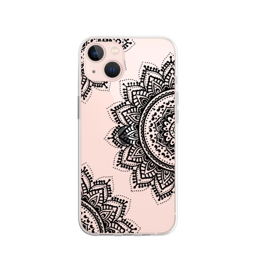 Image of Apfelkiste © - iPhone 13 Mini Gummi Case Hülle Ultra Thin Henna Mandala - Transparent / Schwarz bei Apfelkiste.ch