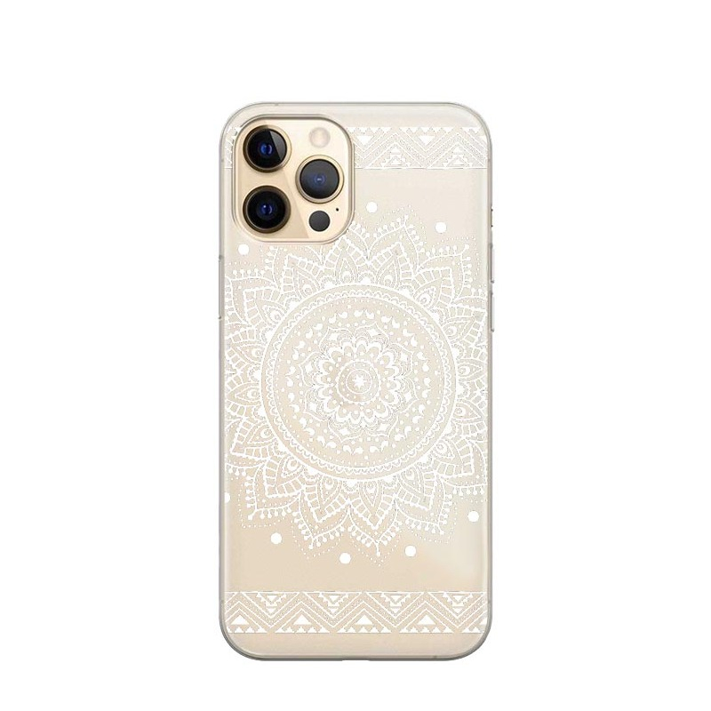Image of Apfelkiste © - iPhone 13 Pro Gummi Case Hülle Ultra Thin Mandala - Transparent / Weiss bei Apfelkiste.ch