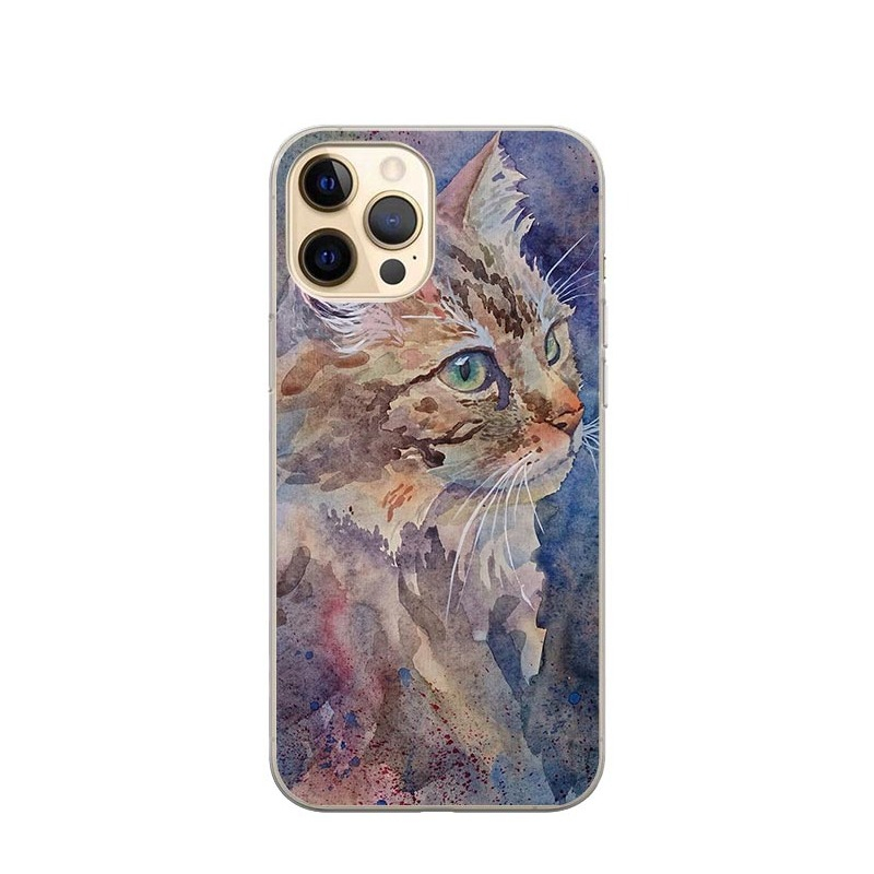 Image of Apfelkiste © - iPhone 13 Pro Gummi Case Hülle Ultra Thin Katze Art Design - Braun / Blau bei Apfelkiste.ch