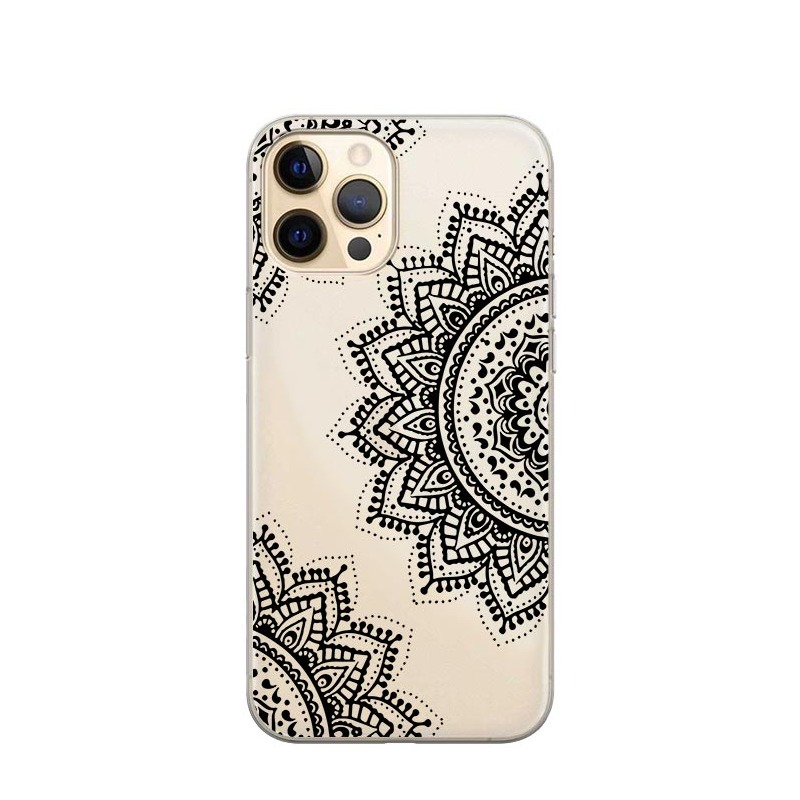 Image of Apfelkiste © - iPhone 13 Pro Max Gummi Case Hülle Ultra Thin Henna Mandala - Transparent / Schwarz bei Apfelkiste.ch
