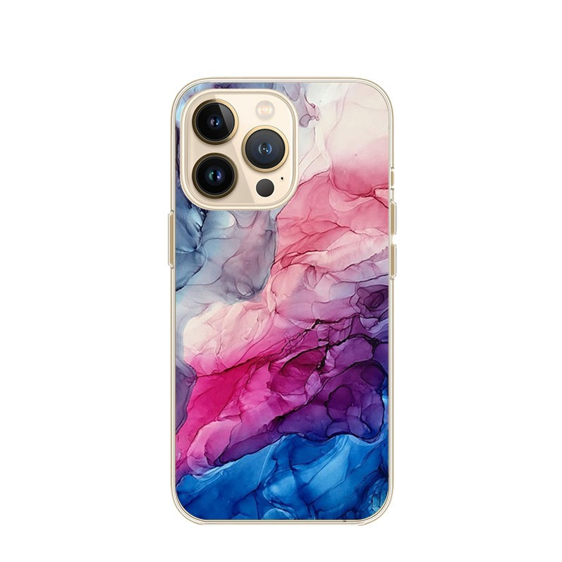 Image of Apfelkiste © - iPhone 13 Pro Max Gummi Case Hülle Ultra Thin Marble Marmor - Blau / Pink bei Apfelkiste.ch