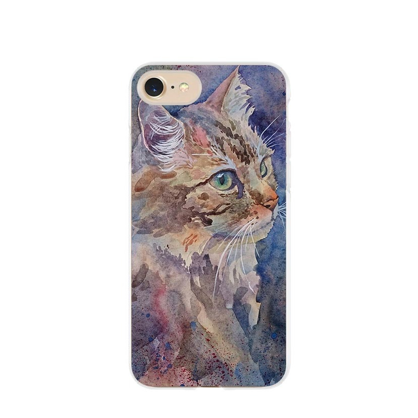 Image of Apfelkiste © - iPhone SE (2022/2020) / 8 / 7 / 6S Gummi Case Hülle Ultra Thin Katze Art Design - Braun / Blau bei Apfelkiste.ch