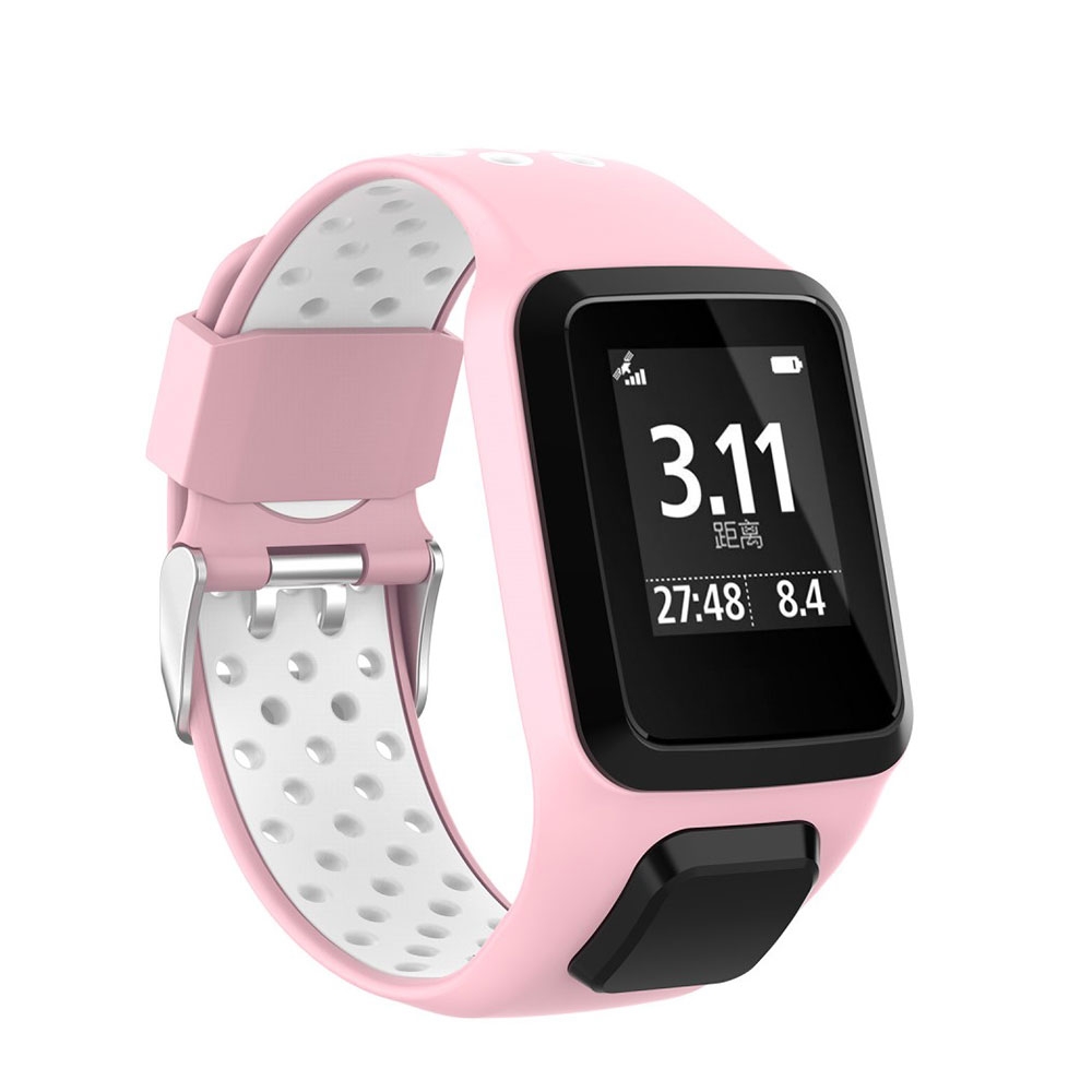 Image of (Gr. S) TomTom Runner 3 / 2 / Spark 3 / Golfer 2 / Abenteurer Ersatz Silikon Armband Dual Color (Gelenkumfang 150-215mm) - Rosa / Weiss bei Apfelkiste.ch