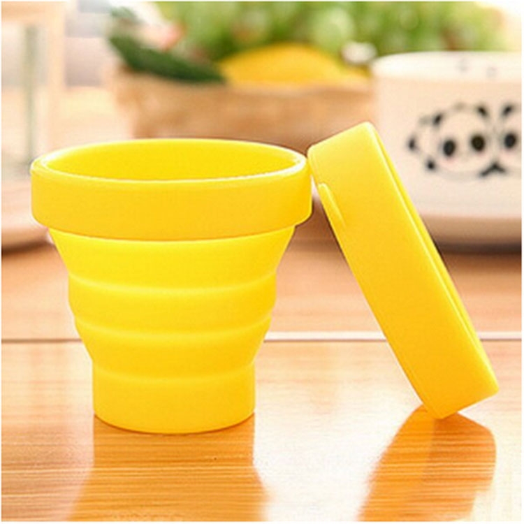 (3er Set) Faltbarer Silikon Trink Reise Becher mit Deckel (170ml) - Gelb