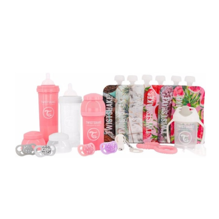 Image of (16-tlg. Set) Twistshake - Starter-Set Baby Flaschen / Schnuller / Beissring / Quetschies (78820) - Pink / Rosa / Weiss bei Apfelkiste.ch