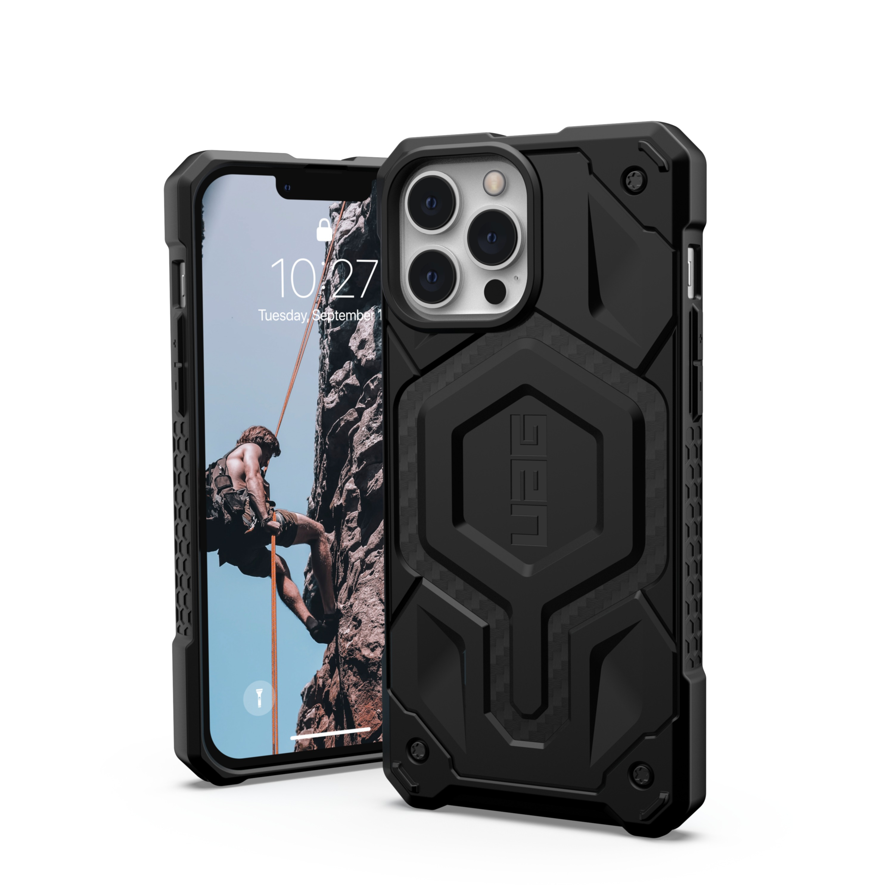 Image of UAG Urban Armor Gear - iPhone 13 Pro Max MagSafe Schutzhülle Monarch (113551114242) - Carbon Fiber bei Apfelkiste.ch
