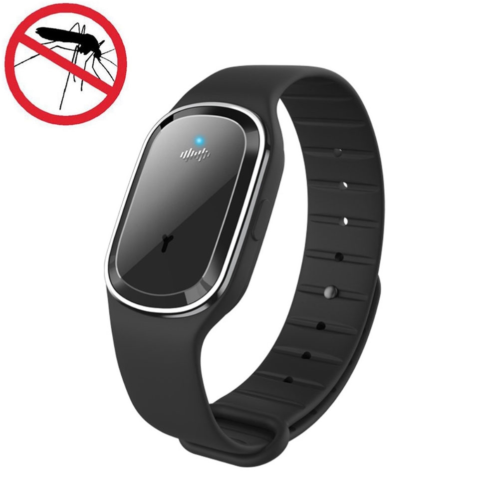 3-Stufen Ultraschall Anti Moskito Insekten / Mücken Schutz Silikon Armband USB Repellent - Schwarz