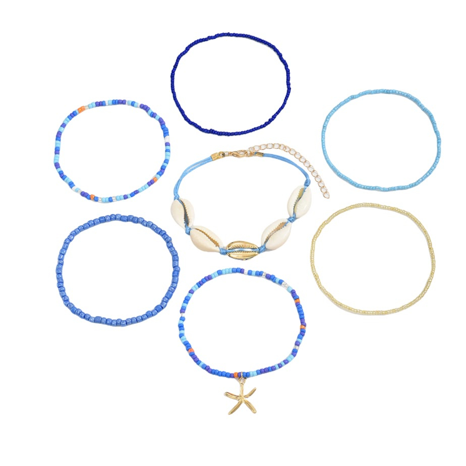 Bunte Perlenkette Damen - Strand Halskette Mit Muschel & Seestern Anhänger