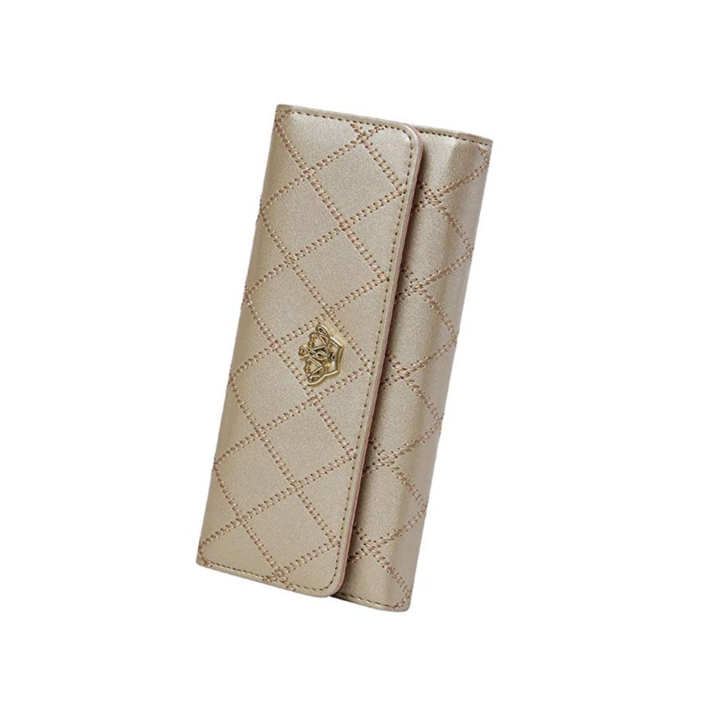 Universal Clutch Leder Tasche Geldbörse mit Kartenfächern + Knopfverschluss - Gold