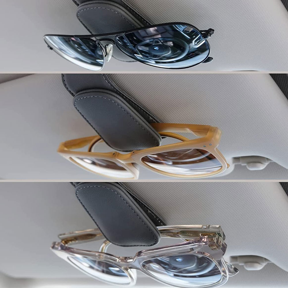 Sonnenbrillenhalter für Auto-Sonnenblende aus echtem Leder color Grau
