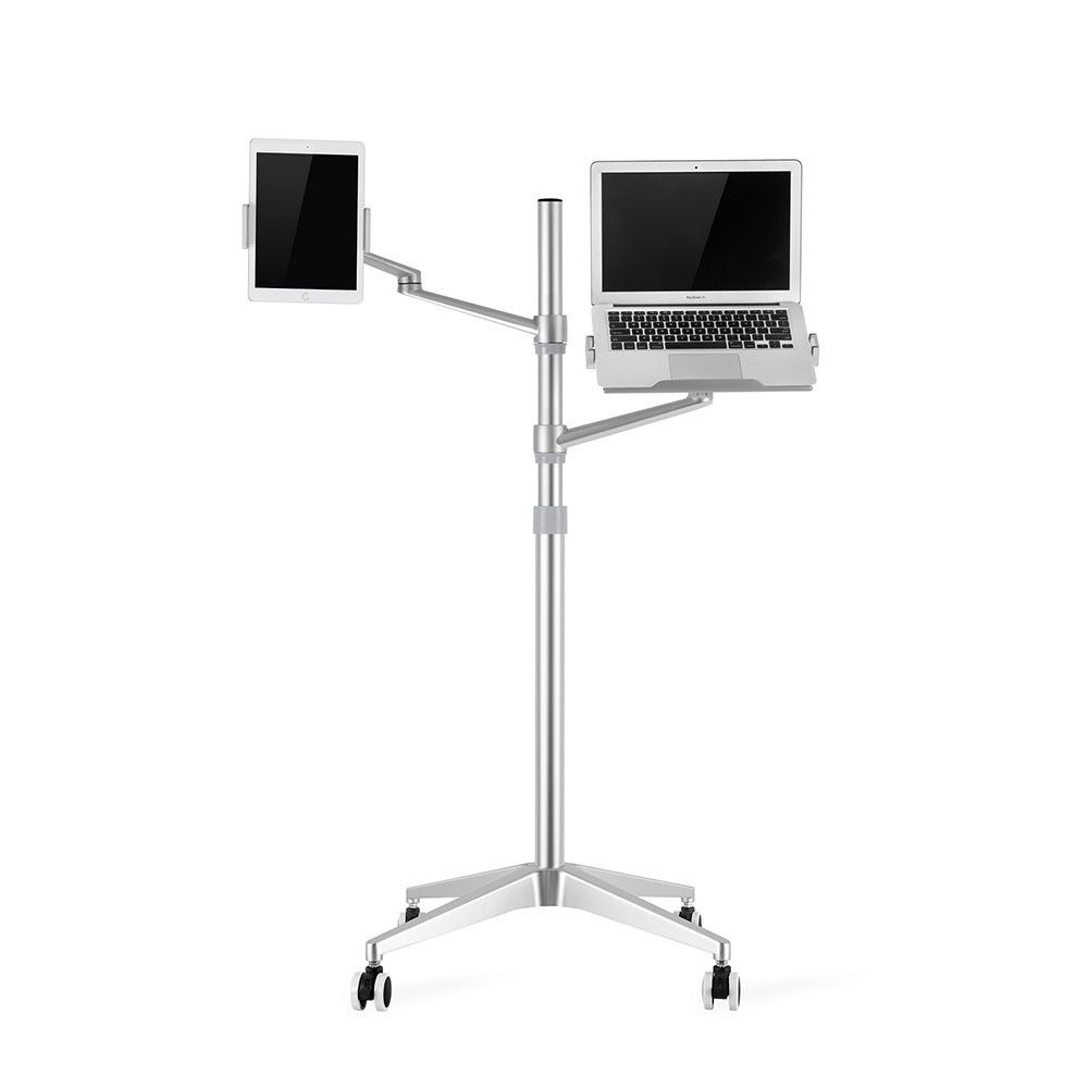 Image of Upergo - 360° Dual Schwenkbare Alu Stativ Halterung Bodenständer für Laptop und Smartphone / Tablet (4"-13") - Silber bei Apfelkiste.ch
