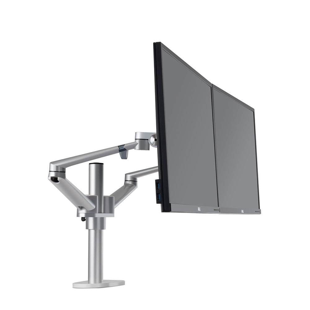 Image of Upergo - Dual Schwenkbare Aluminium Tischhalterung für 2 Monitore Arm bis 32" - Silber bei Apfelkiste.ch