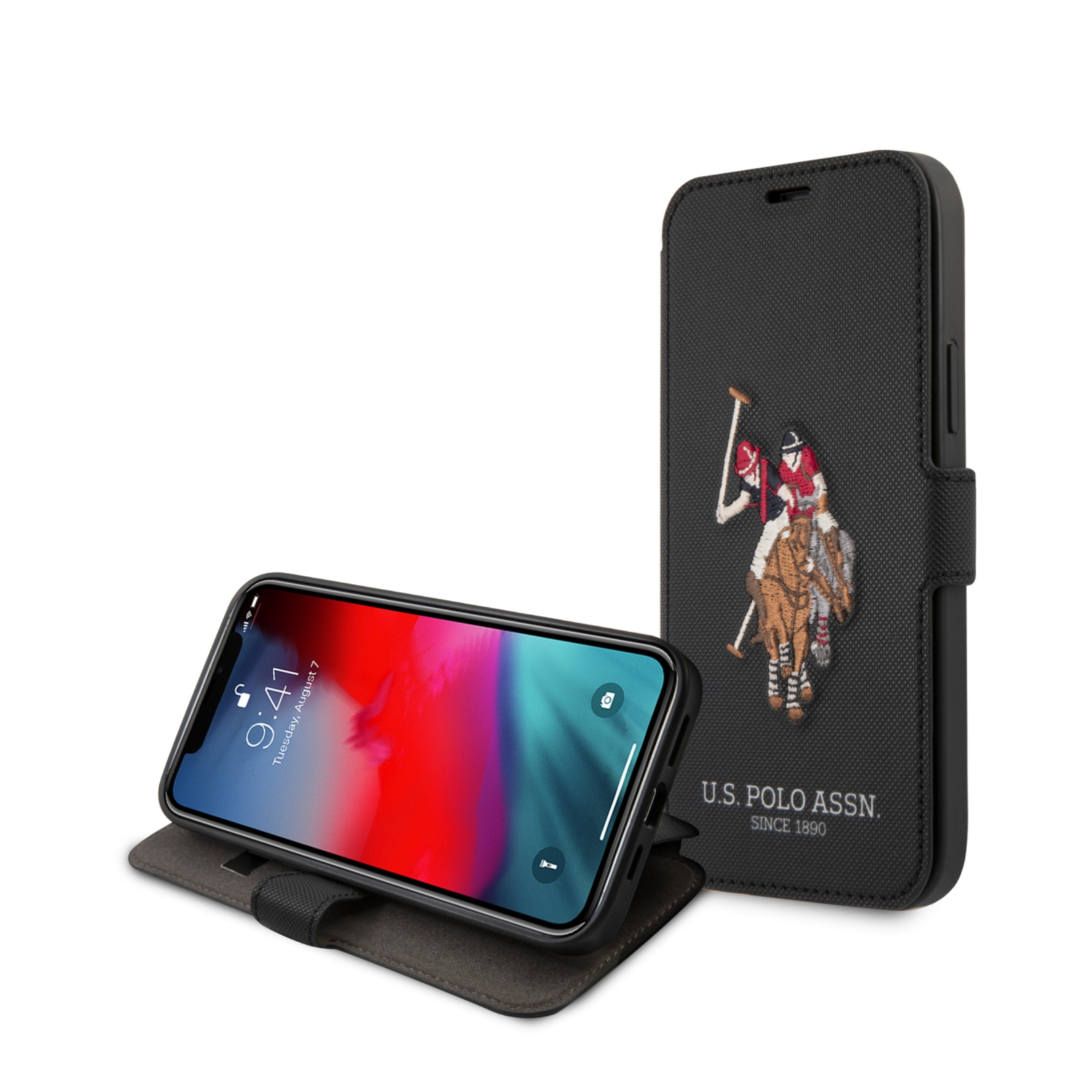 Image of U.S. Polo Assn. - iPhone 12 / iPhone 12 Pro Leder Tasche Book Cover Embroidery Collection (USFLBKP12MPUGFLBK) - Schwarz bei Apfelkiste.ch