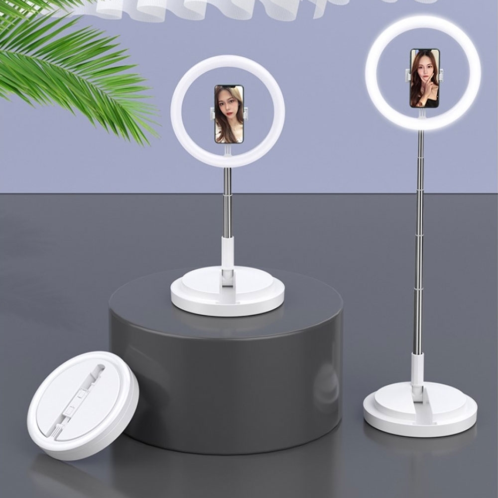 Image of USAMS - (168cm) Professionelle Selfie Teleskop Smartphone Halterung mit Stativ & LED Ringleuchte für YouTuber / Influencer - Weiss bei Apfelkiste.ch