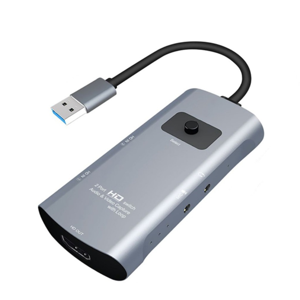 Image of USB A Video/Audio Grabber Capture Card Konverter Adapter 2x HDMI Eingang / 3.5mm Klinke Eingang + HDMI Ausgang / 3.5mm Klinke Ausgang - Dunkelgrau bei Apfelkiste.ch
