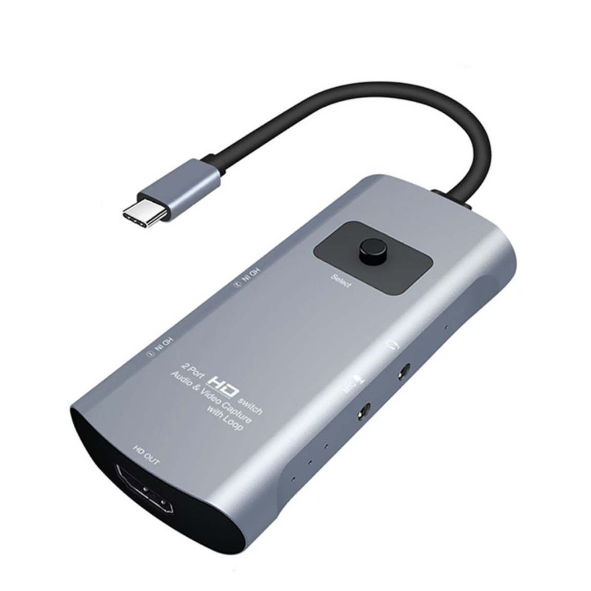Image of USB C Video/Audio Grabber Capture Card Konverter Thunderbolt Adapter 2x HDMI / 3.5mm Klinke + HDMI - Dunkelgrau bei Apfelkiste.ch