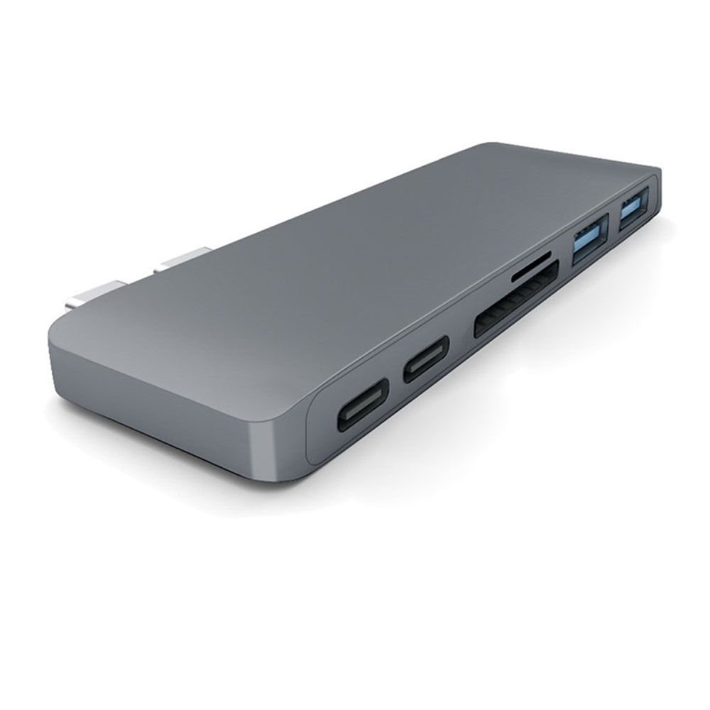 Image of USB C Multiport Hub mit 2x USB C / 2x USB 3.0 Anschluss / Micro SD und SD Kartenlesegerät Apple MacBook Pro / Air - Dunkelgrau (Space Grau) bei Apfelkiste.ch