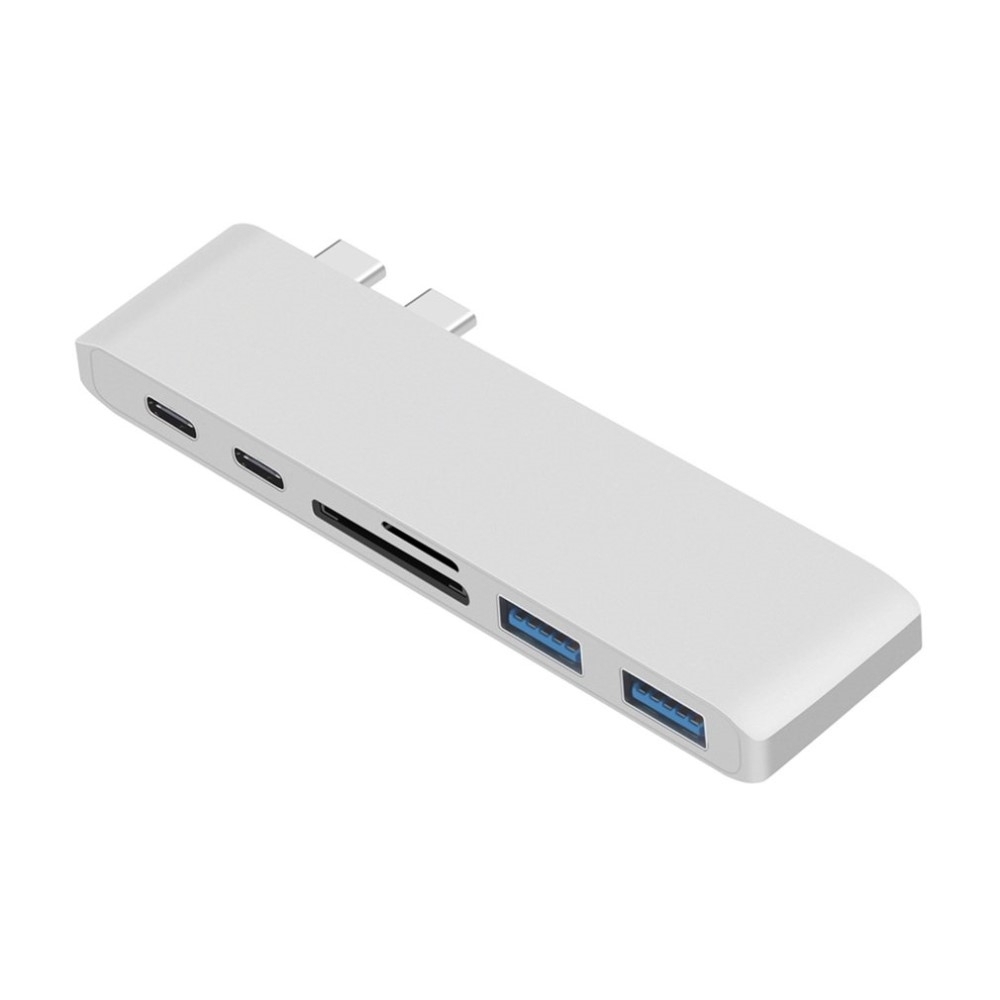 Image of USB C Multiport Hub mit 2x USB C / 2x USB 3.0 Anschluss / Micro SD und SD Kartenlesegerät Apple MacBook Pro / Air - Silber bei Apfelkiste.ch