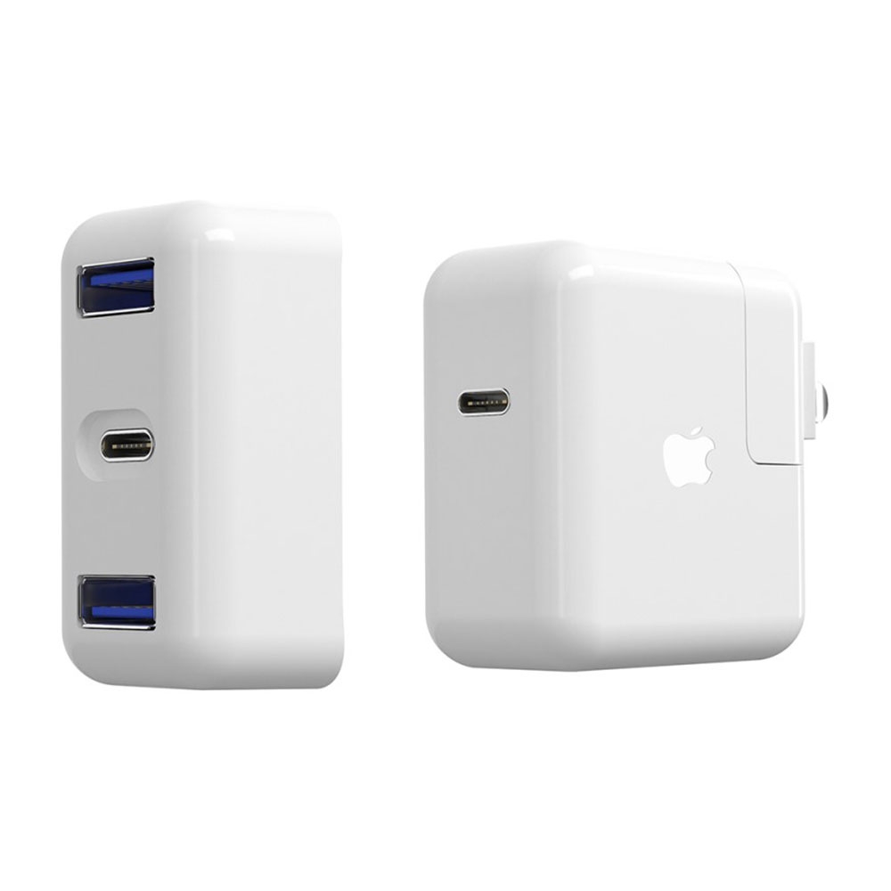 USB Typ C Adapter Dockingstation auf 2 x USB 3.0 / 1 x USB C Konverter Hub für MagSafe 29W - Weiss