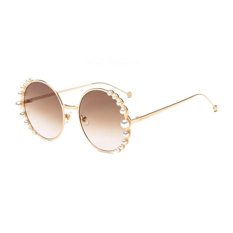 Image of UV400 Sonnenbrille mit Perlenrahmen für Frauen - Gold (Rund) bei Apfelkiste.ch