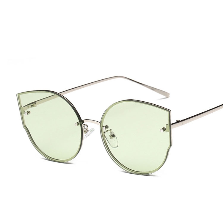 Image of UV400 Sonnenbrille ohne Rahmen Retro Katzenaugen für Frauen - Silber / Grün (Rund) bei Apfelkiste.ch