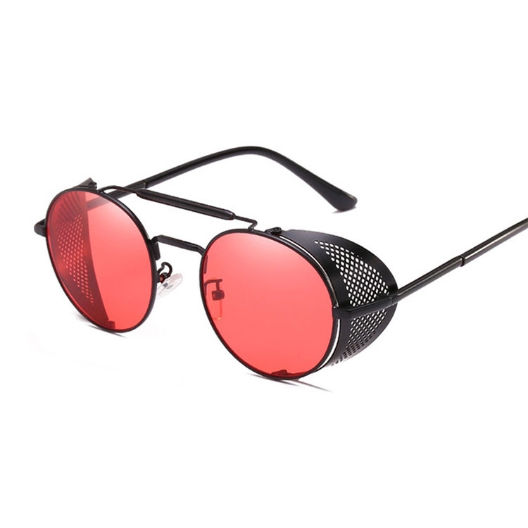 Image of UV400 Sonnenbrille Retro Steampunk für Männer / Frauen - Schwarz / Rot (Rund) bei Apfelkiste.ch