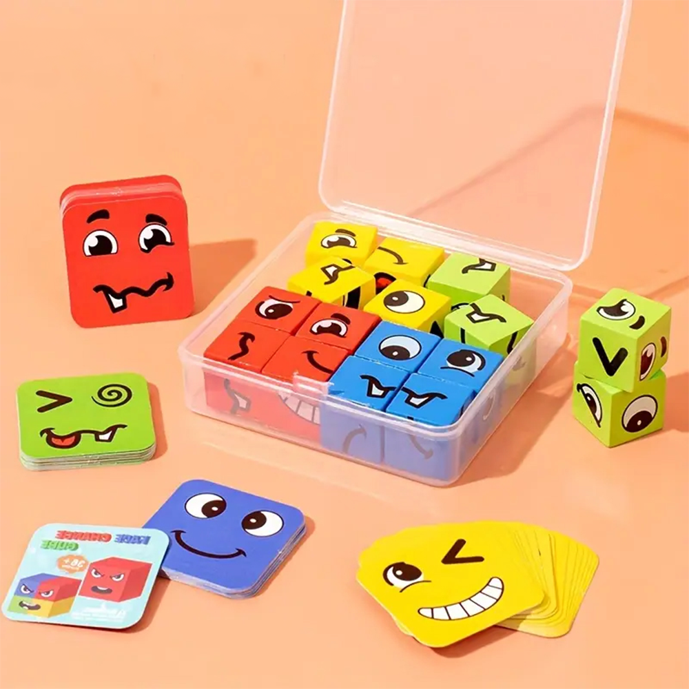 70-teiliges Holzwürfel Puzzle Mit Gesichtern | Montessori Lernspielzeug Für Kinder Ab 3 Jahren