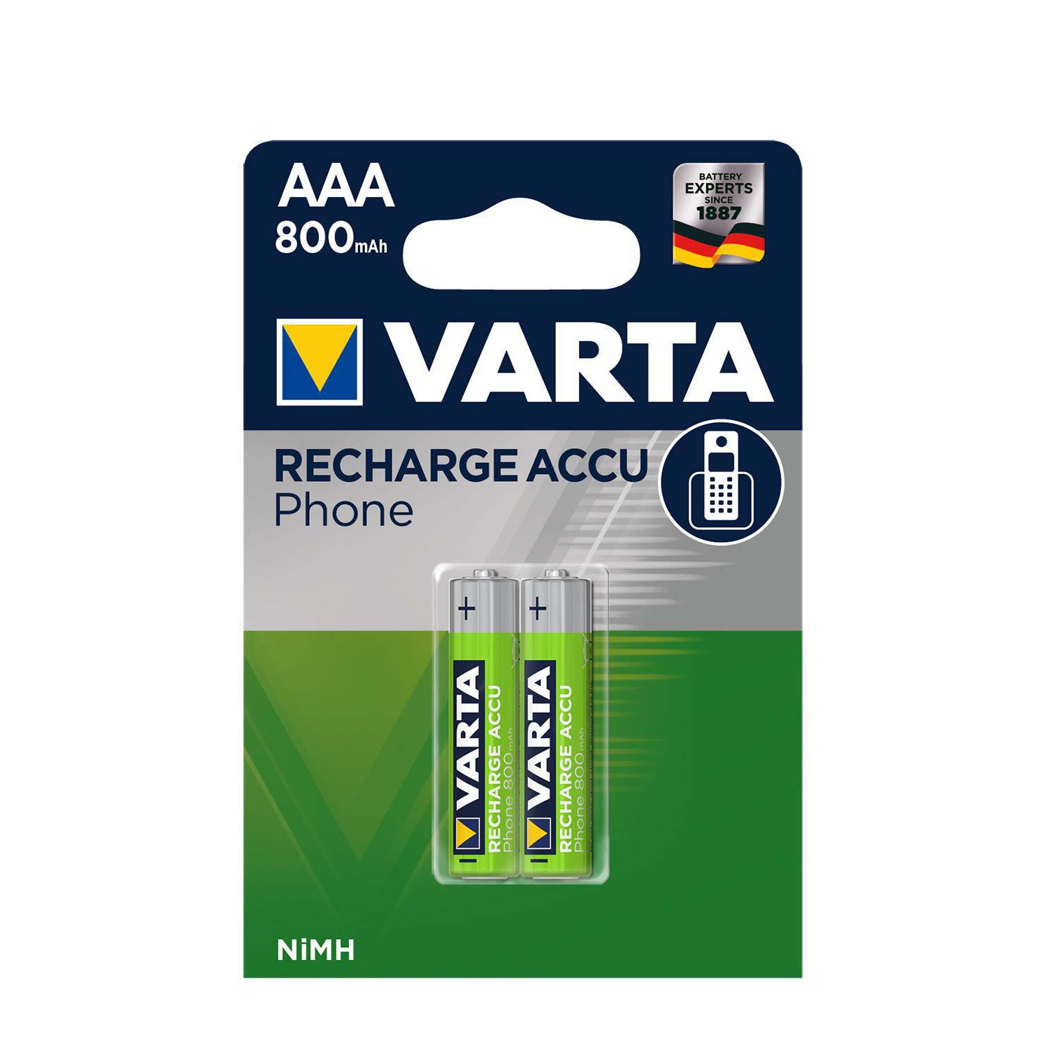 Image of Varta - 2er Pack Wiederaufladbare 1.2 Volt Phone 800mAh NiMH AAA Akku Batterie HR03 bei Apfelkiste.ch