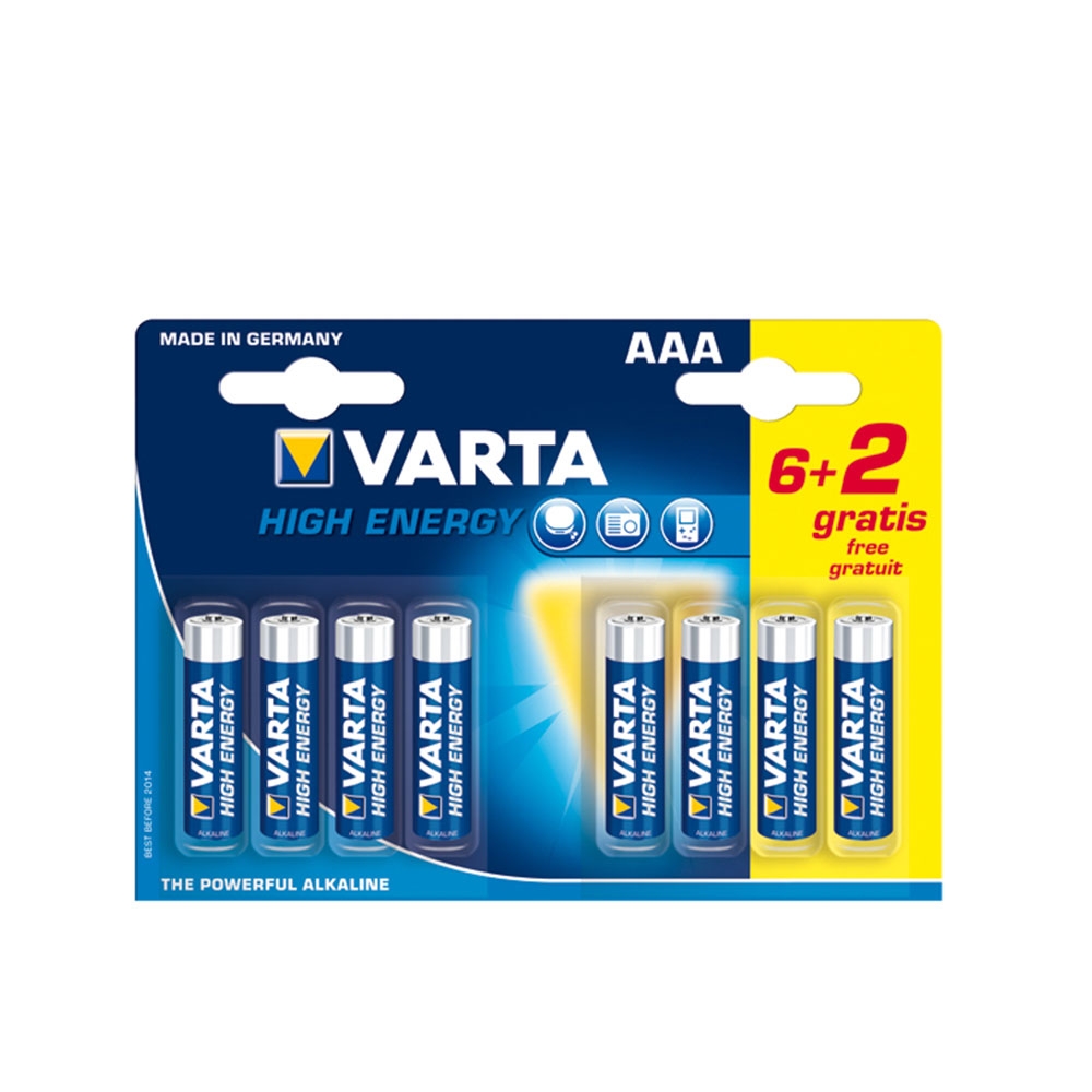 Image of Varta - 6+2 Blister HighEnergy AAA Batterie LR03 Alkaline 1.5V (4903 B6+2) bei Apfelkiste.ch
