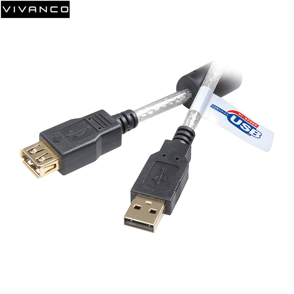 Vivanco - (3m) USB A auf USB 2.0 A-Buchs Verlängerungskabel Adapter Kabel (45220) - Transparent