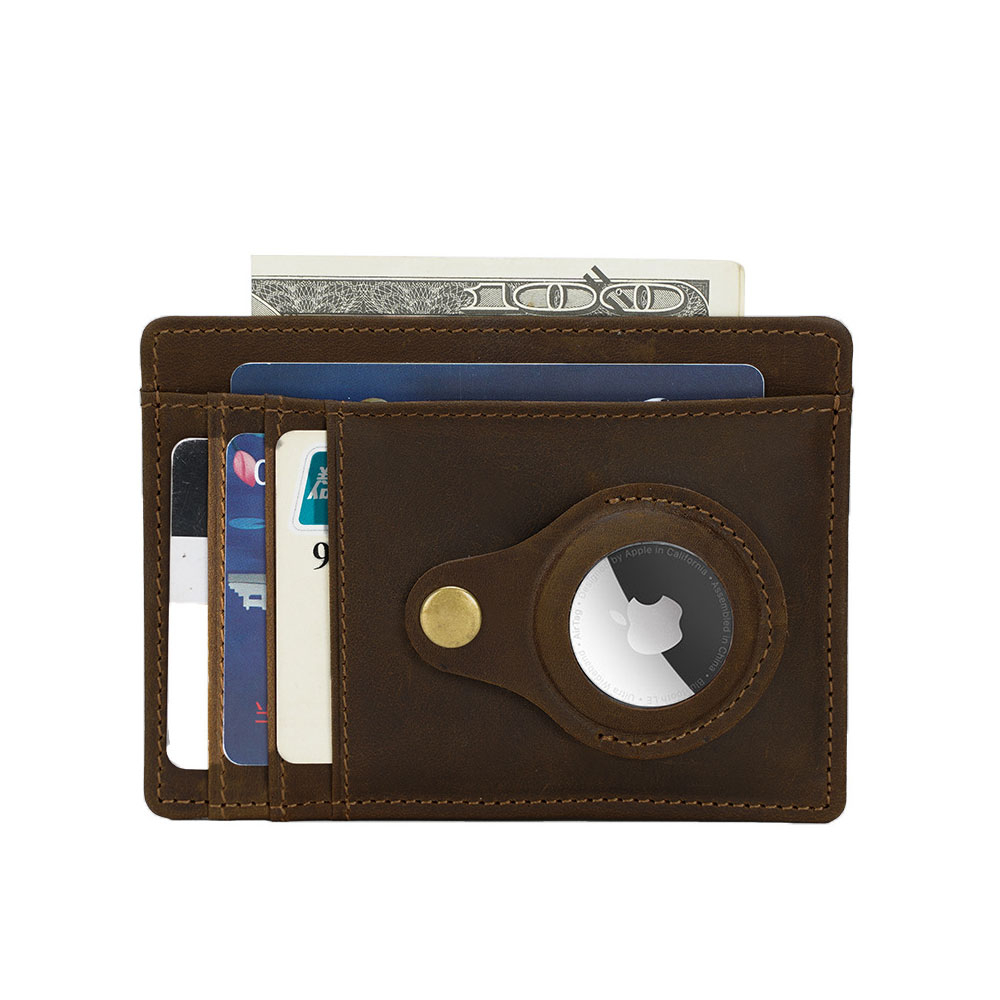 Image of (11.5x8.2x1.3cm) Apple AirTag Wallet Mini Kreditkarten Echtleder Etui Geldbörse - Dunkelbraun bei Apfelkiste.ch