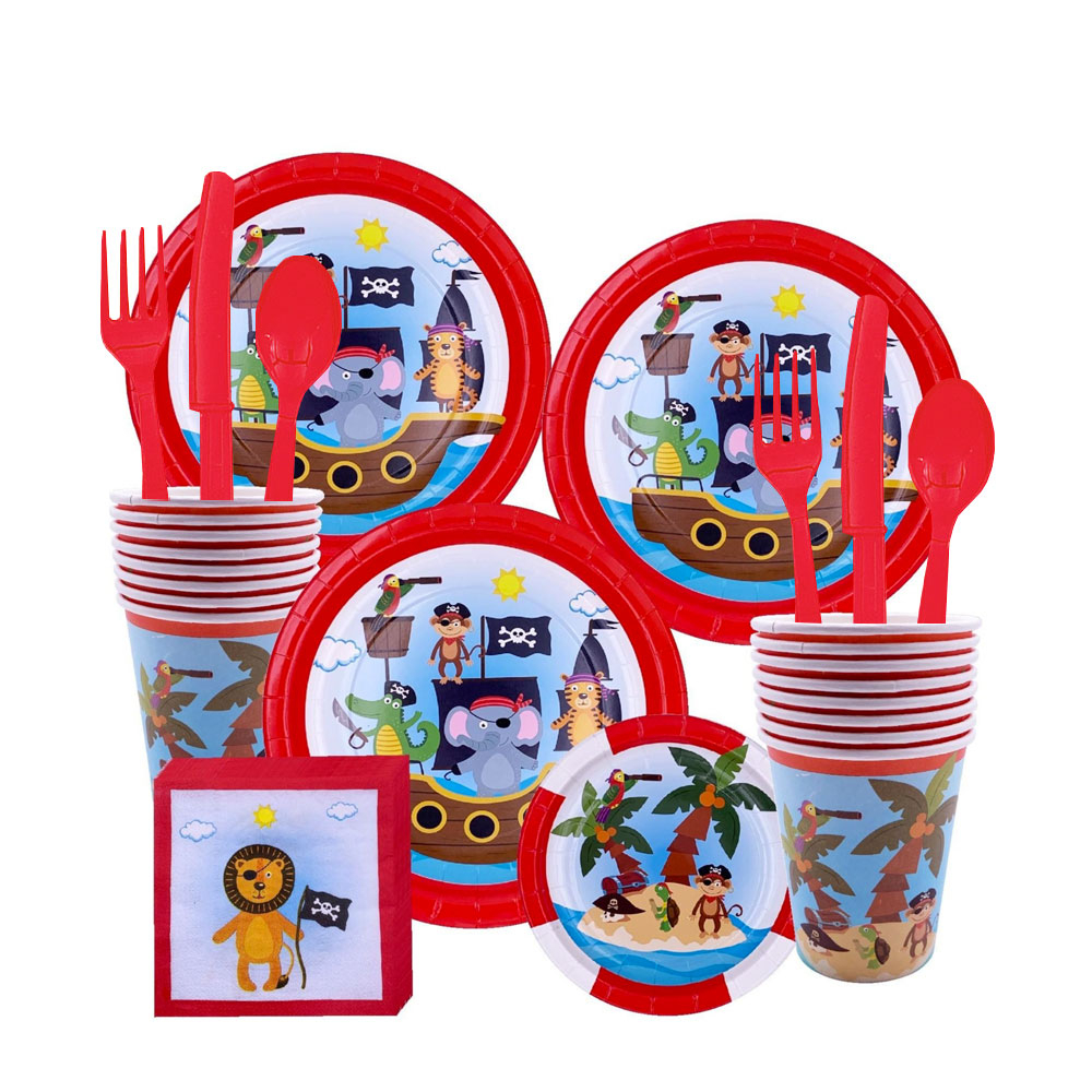 Image of (124-tlg. Set) Einweg Geschirr Party Tisch Dekoration - Piraten bei Apfelkiste.ch