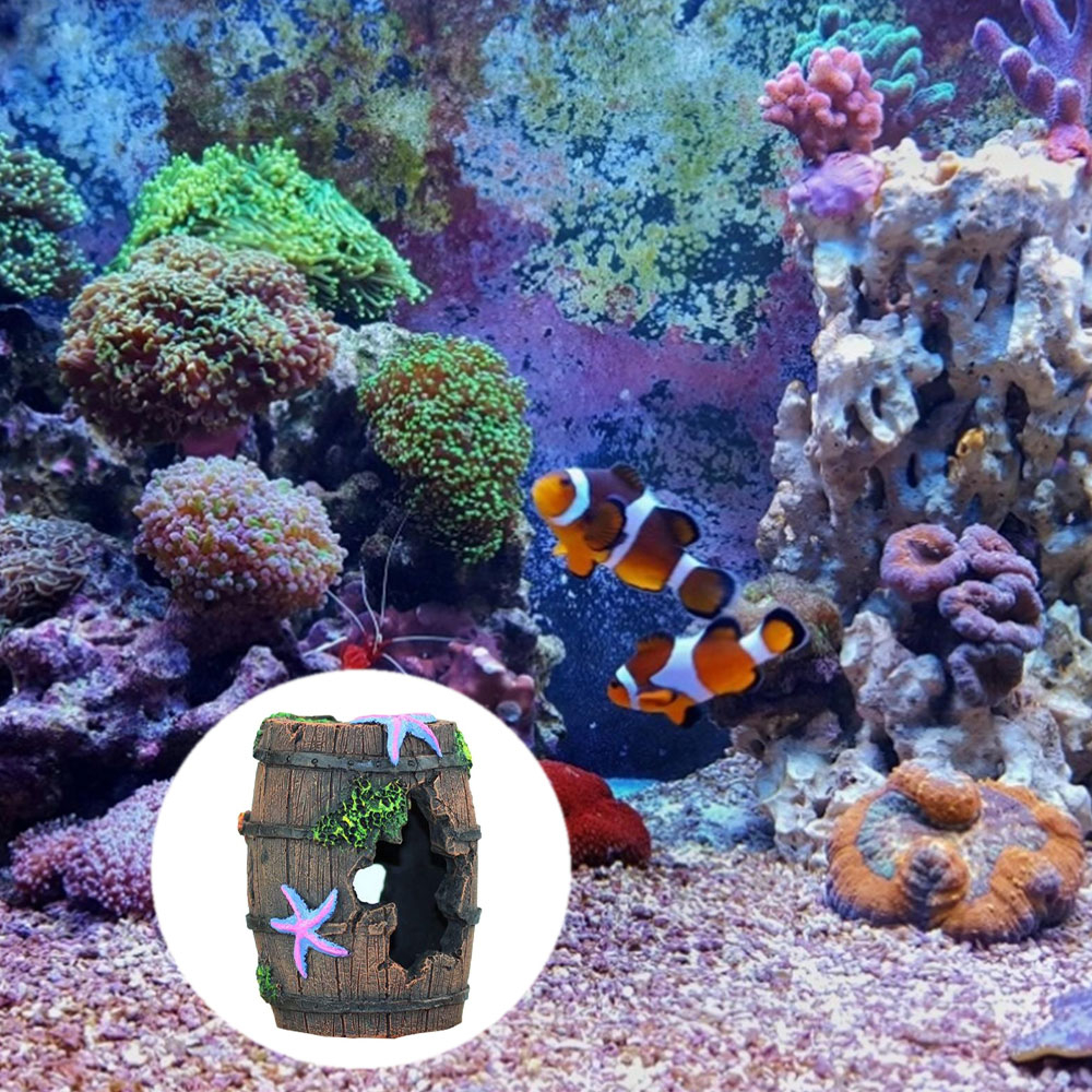 Image of (10x6cm) Aquarium Dekoration Kunststoff Holzfass Unterwasser Ornament für Fische bei Apfelkiste.ch