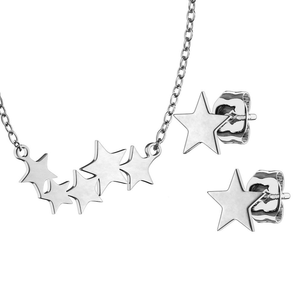 Image of 3in1 Edelstahl Damen Schmuckset Stern - Silber bei Apfelkiste.ch