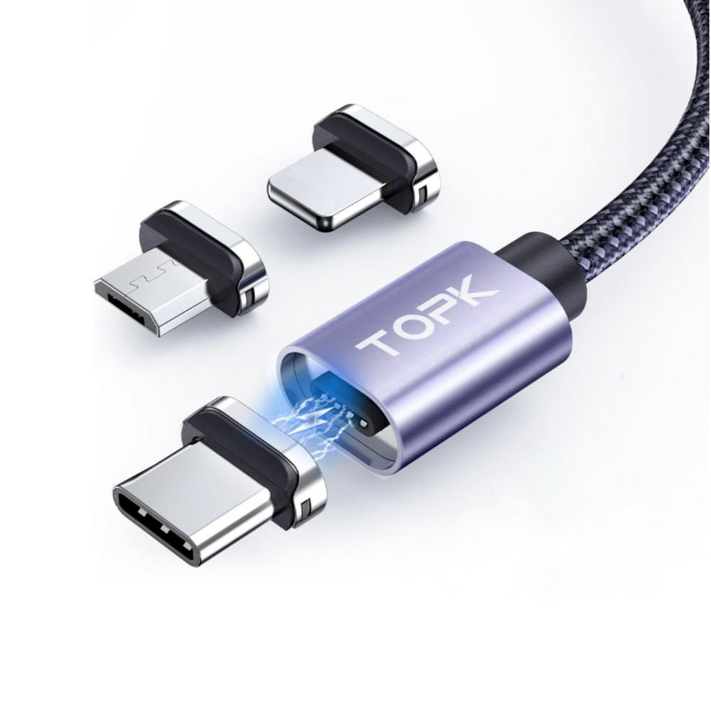 Image of (1m) 3in1 Magnetisches Dual Color USB A Ladekabel Nylon Geflecht - Apple Lightning / Micro USB / USB C - Dunkelgrau / Schwarz bei Apfelkiste.ch